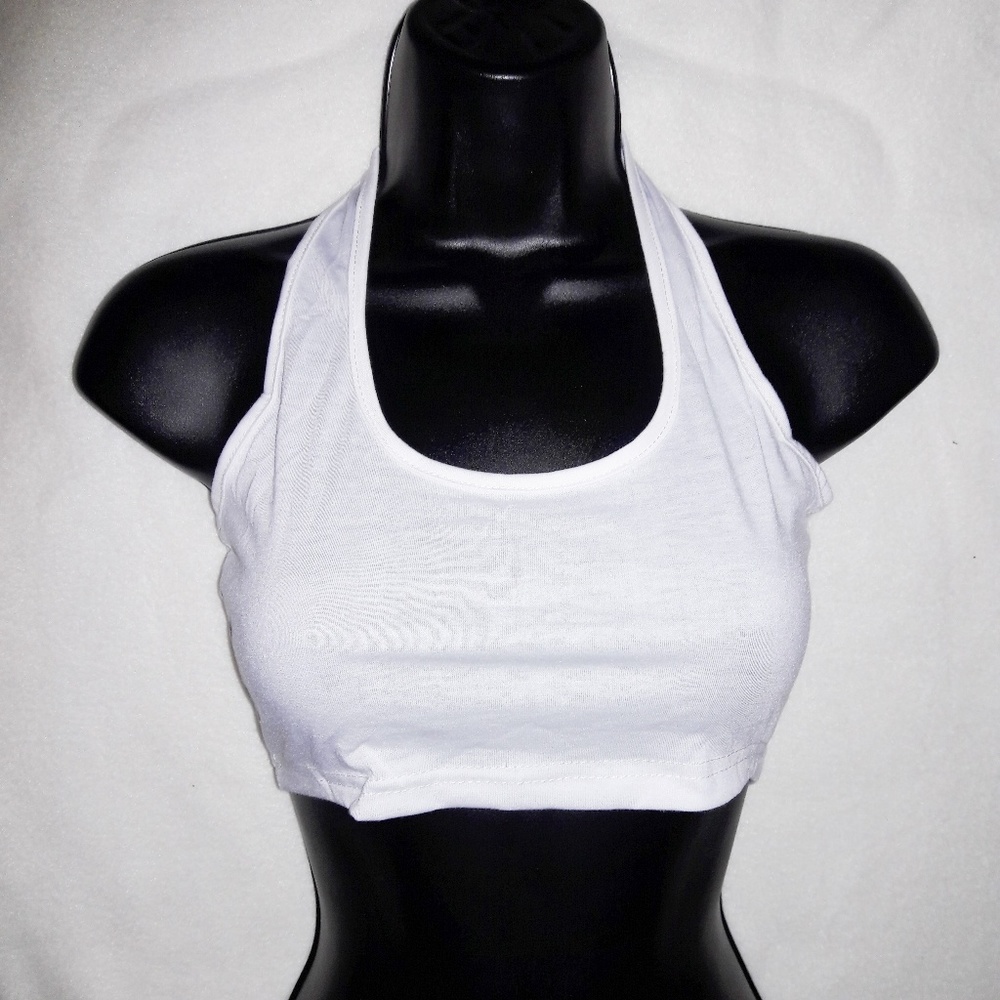 Sexy White Stretchy Knit Halter Crop Top - Picture 3 of 4